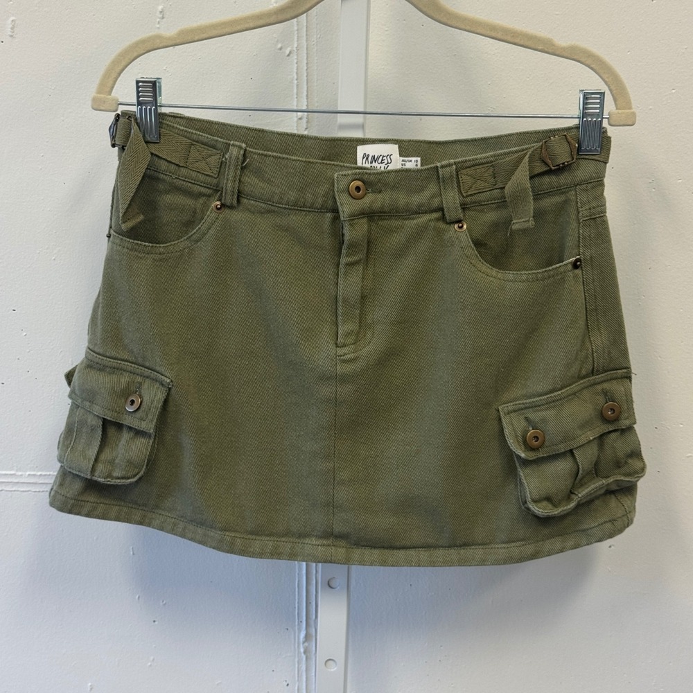 Princess Polly Olive Green Cargo Mini Skirt Cotton Utility Size 6 Streetwear